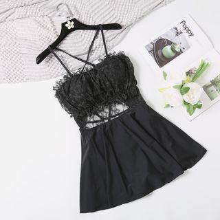 Strappy Back Lace Panel Swimdress
