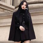 Double-breasted Cape Coat Black - One Size