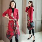 Asymmetric Hem Print Tie-waist Coat