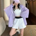 Hooded Lettering Zip Jacket / Wide Leg Shorts