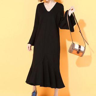 Long-sleeve Ruffle Midi T-shirt Dress