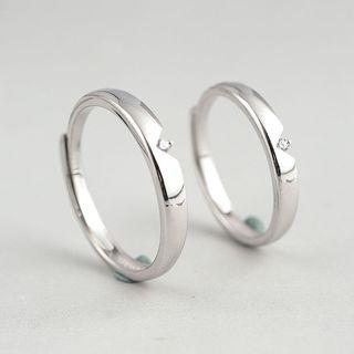 Couple Matching Sterling Silver Rhinestone Ring