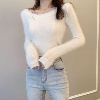 High-waist Cropped Sweater White - One Size
