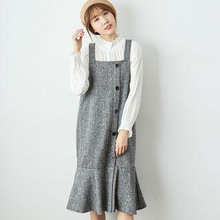 Sleeveless Ruffle Hem Midi Dress Gray - One Size