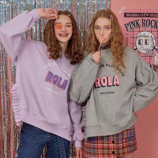 Letter-printed Frilled-trim Boxy Sweatshirt Melange Gray - One Size