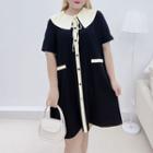 Plus Size Short-sleeve Contrast Trim Shirt Dress
