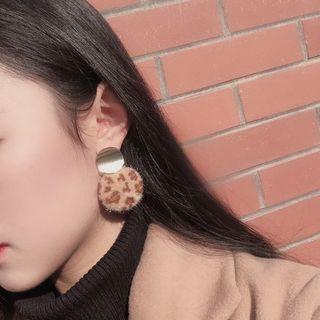 Leopard Pompom Drop Disc Earring 1 Pair - As Shown In Figure - One Size