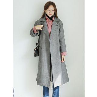 Herringbone Long Wrap Coat With Belt