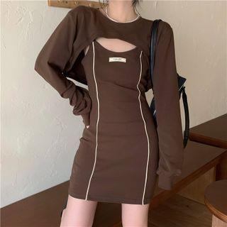 Set: Applique Stappy Mini Dress + Long-sleeve Cropped Top