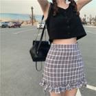 Plain Tank Top / Ruffle Hem Plaid Mini Skirt