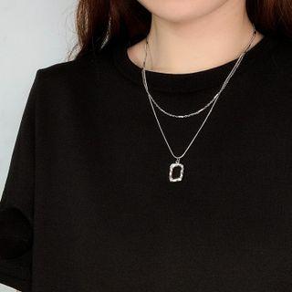 Set: Rectangle Pendant Stainless Steel Necklace + Stainless Steel Necklace