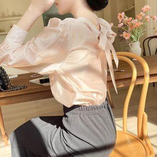 Tie-back Puff-sleeve Sheer Blouse