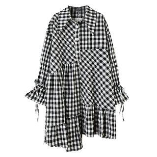 Plaid Panel Shirt Dress