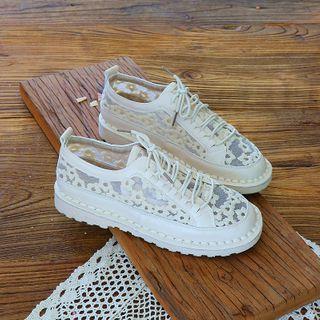 Floral Embroidered Paneled Platform Sneakers
