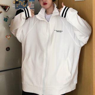 Lettering Striped Panel Zipped Jacket