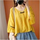 3/4-sleeve Frog Buttoned Blouse