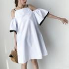 Off-shoulder Bell-sleeve Ruffle Elbow Sleeve Dress