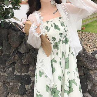Spaghetti Strap Maxi Floral Dress / Light Jacket