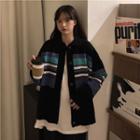 Color Block Striped Cardigan Black - One Size