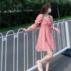 3/4-sleeve Cold Shoulder A-line Dress Pink - One Size