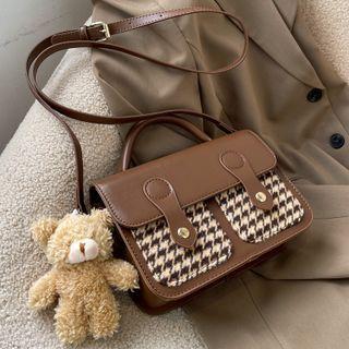 Houndstooth Panel Satchel Bag