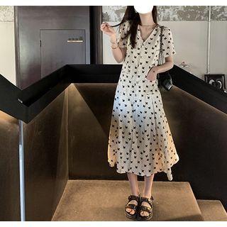 Short-sleeve Cross Midi A-line Dress