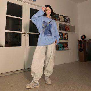 High Waist Letter Embossed Sweatpants