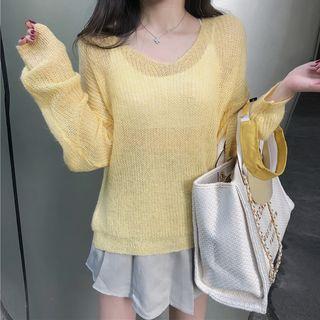 Plain Oversize Long-sleeve Knit Top