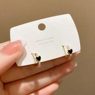 Heart Rhinestone Alloy Hoop Earring E5162 - 1 Pair - Gold - One Size