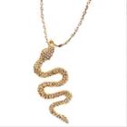 Snake Rhinestone Pendant Alloy Necklace Gold - One Size