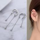 Star Rhinestone Alloy Fringed Earring 1 Pc - Clip On Earring - Right - Silver - One Size