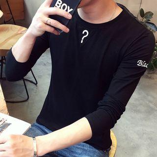 Question Mark Embroidered Long Sleeve T-shirt
