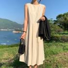 Sleeveless Plain Dress Khaki - One Size
