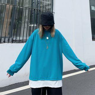 Panel Trim Long-sleeve Round Neck Top