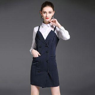 Set: Dress Shirt + Pinstriped Pinafore Dress