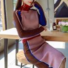 Set: Turtleneck Long-sleeve Knit Top + Striped Pencil Skirt