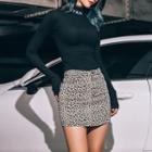 Leopard Patterned Mini Pencil Skirt