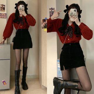 Bow Accent Sweater/ Mini Skirt