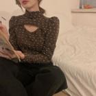 Long-sleeve Dotted T-shirt Brown - One Size