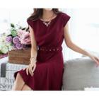 Cap-sleeve Tie-waist A-line Dress