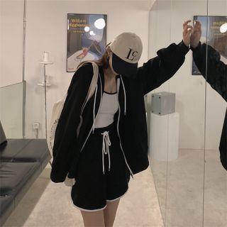 Plain Oversized Hooded Jacket/ Drawstring Sweatshorts