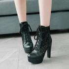 Mesh Panel High Heel Platform Short Boots