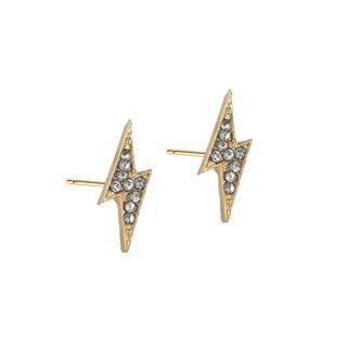 Rhinestone Thunder Stud Earring 1 Pair - Gold - One Size