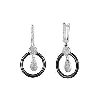925 Sterling Silve Simple Elegant Noble Luxury Round Black Ceramic Earrings With Cubic Zircon Silver - One Size