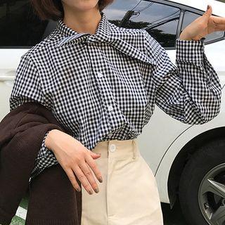 Plaid Tie-neck Shirt As Shown In Figure - One Size