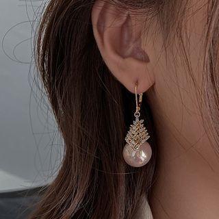 Faux Pearl Rhinestone Dangle Earring 1 Pair - Faux Pearl - Dangle Earring - Gold & Champagne - One Size