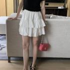High-waist Plain Layer Mini Skirt