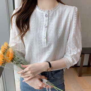 3/4-sleeve Plain Lace Blouse
