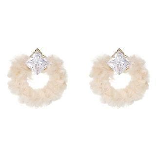 Furry Cz Stud Earring 1 Pair - Stud Earrings - White - One Size