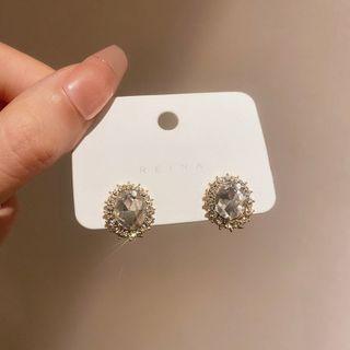 Rhinestone Alloy Earring 1 Pair - Gold & Transparent - One Size